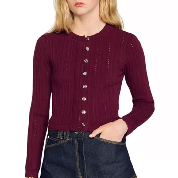Sandro Holiday Bordeaux Cardigan Size 1 - Picture 1 of 8